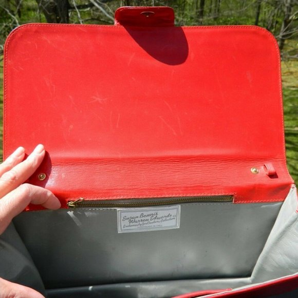 VTG. Exotic Red Tagus Lizard Skin Large Clutch Bag Bennis/Edwards NYC, Italy EUC - Picture 7 of 11